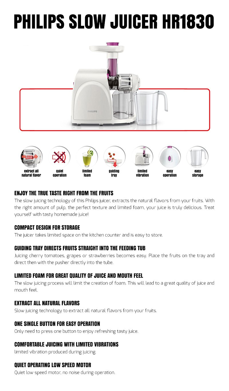 Philips HR1830 Slow Juicer (White) Lazada PH